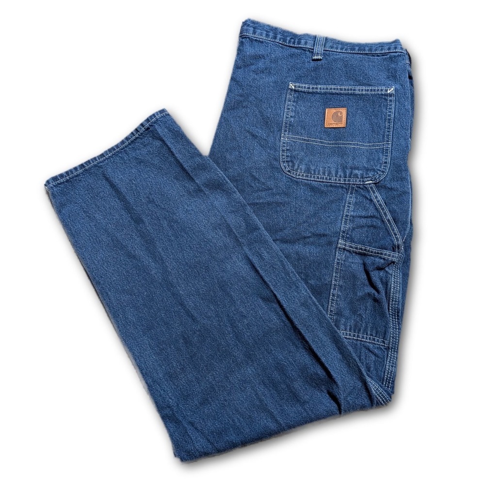 Carhartt Mens Jeans Blue 44x32 Dungaree Fit Workwear 382-83 Denim Dark Wash Work